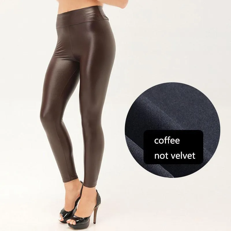 Thickened Warm High-Waist PU Leather Leggings