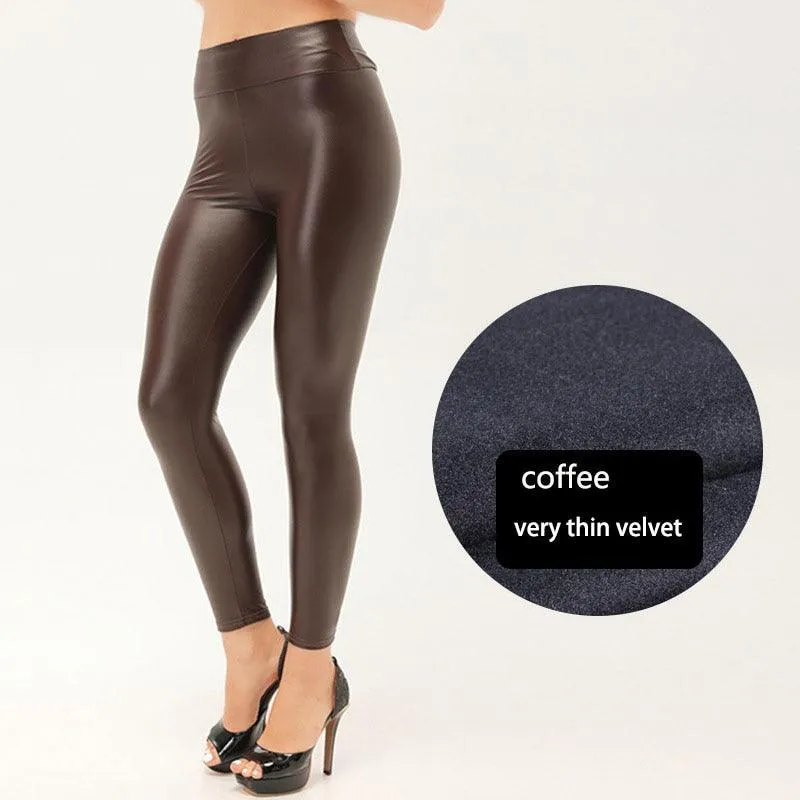 Thickened Warm High-Waist PU Leather Leggings