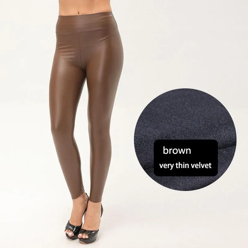 Thickened Warm High-Waist PU Leather Leggings