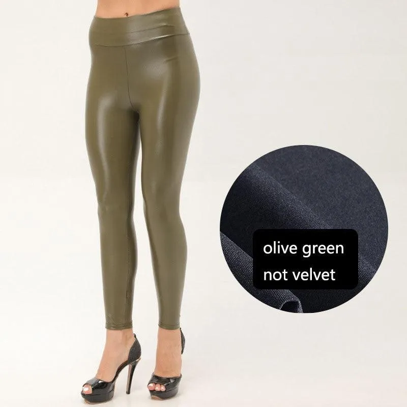 Thickened Warm High-Waist PU Leather Leggings