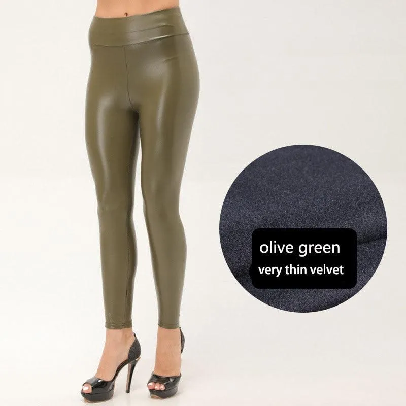 Thickened Warm High-Waist PU Leather Leggings