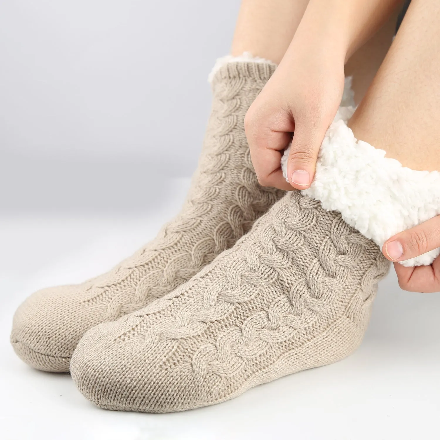 Tiosebon Unisex Fuzzy Fleece-Lined  Slipper Socks