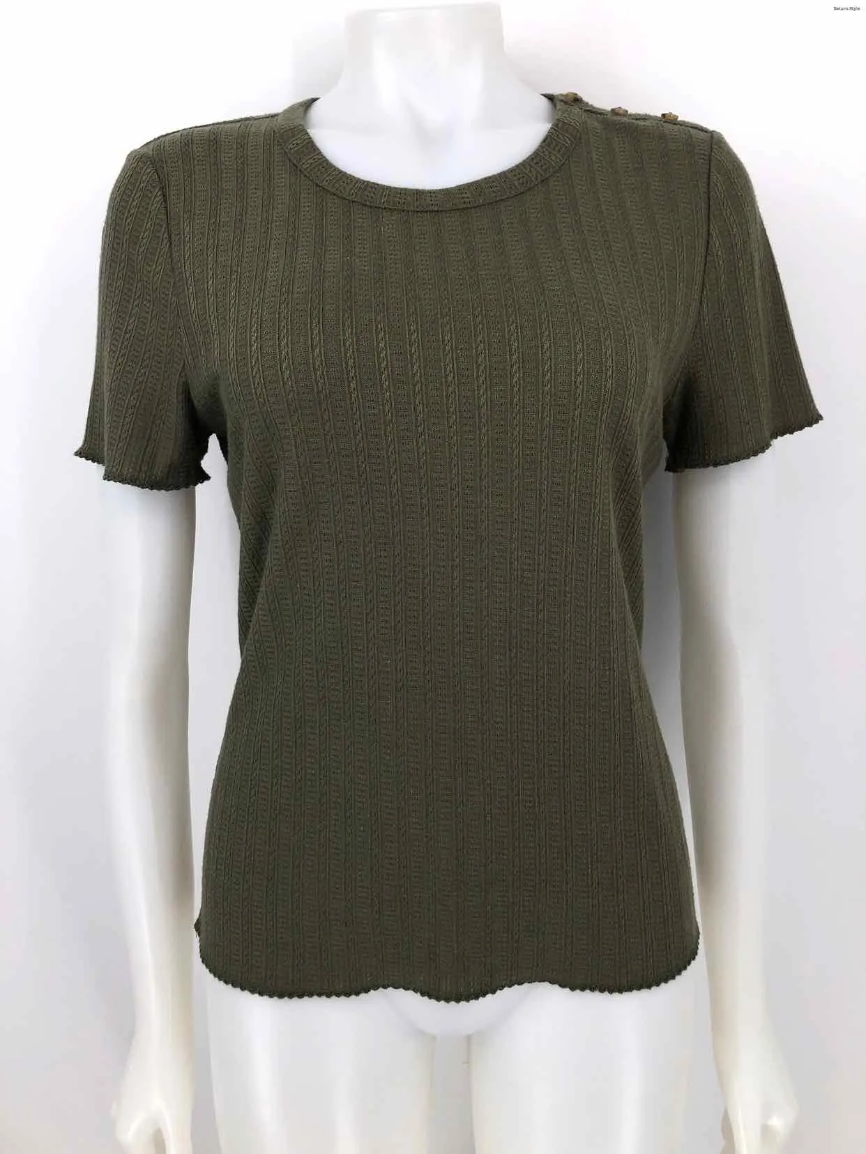 VERONICA BEARD Olive Knit Buttons Short Sleeves Size LARGE  (L) Top