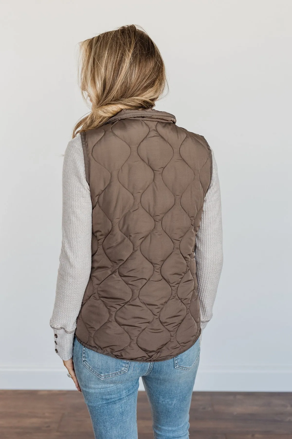 Warms My Heart Pocket Puffer Vest- Dark Taupe