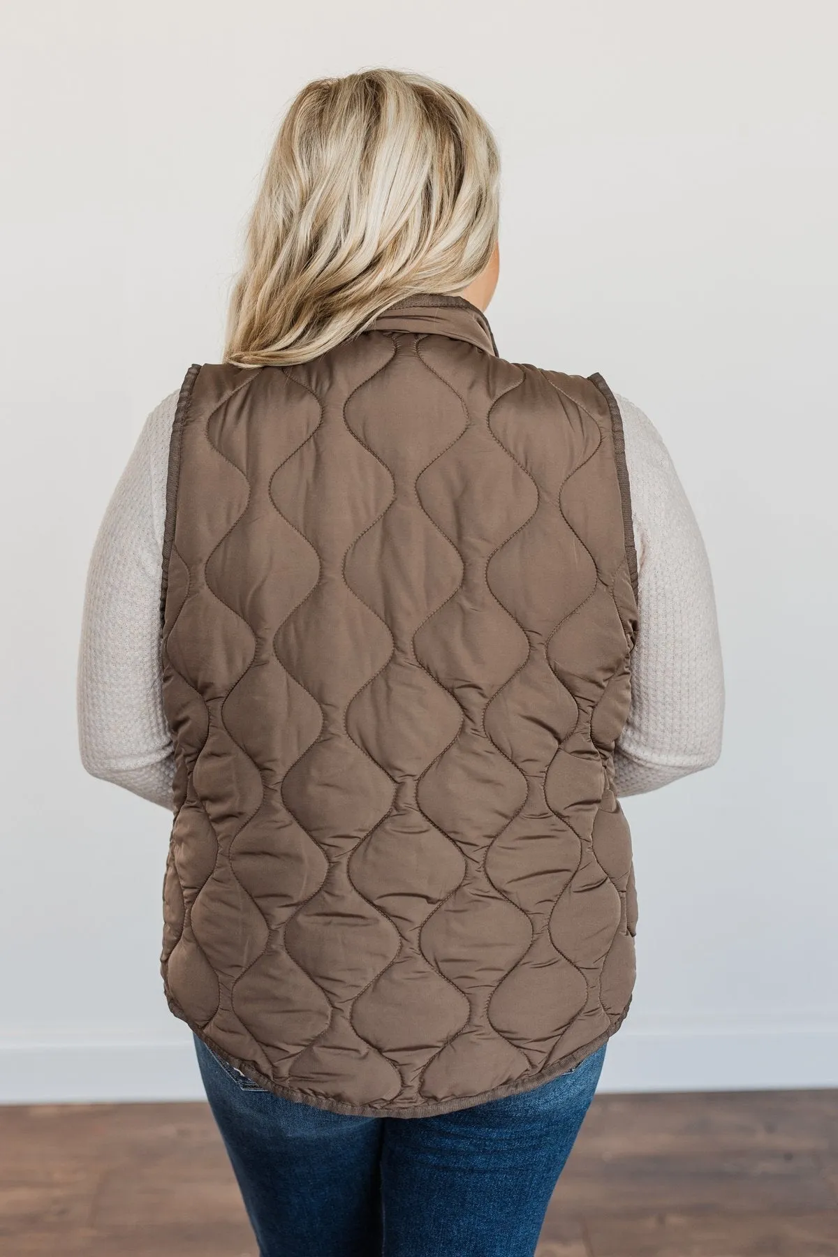 Warms My Heart Pocket Puffer Vest- Dark Taupe