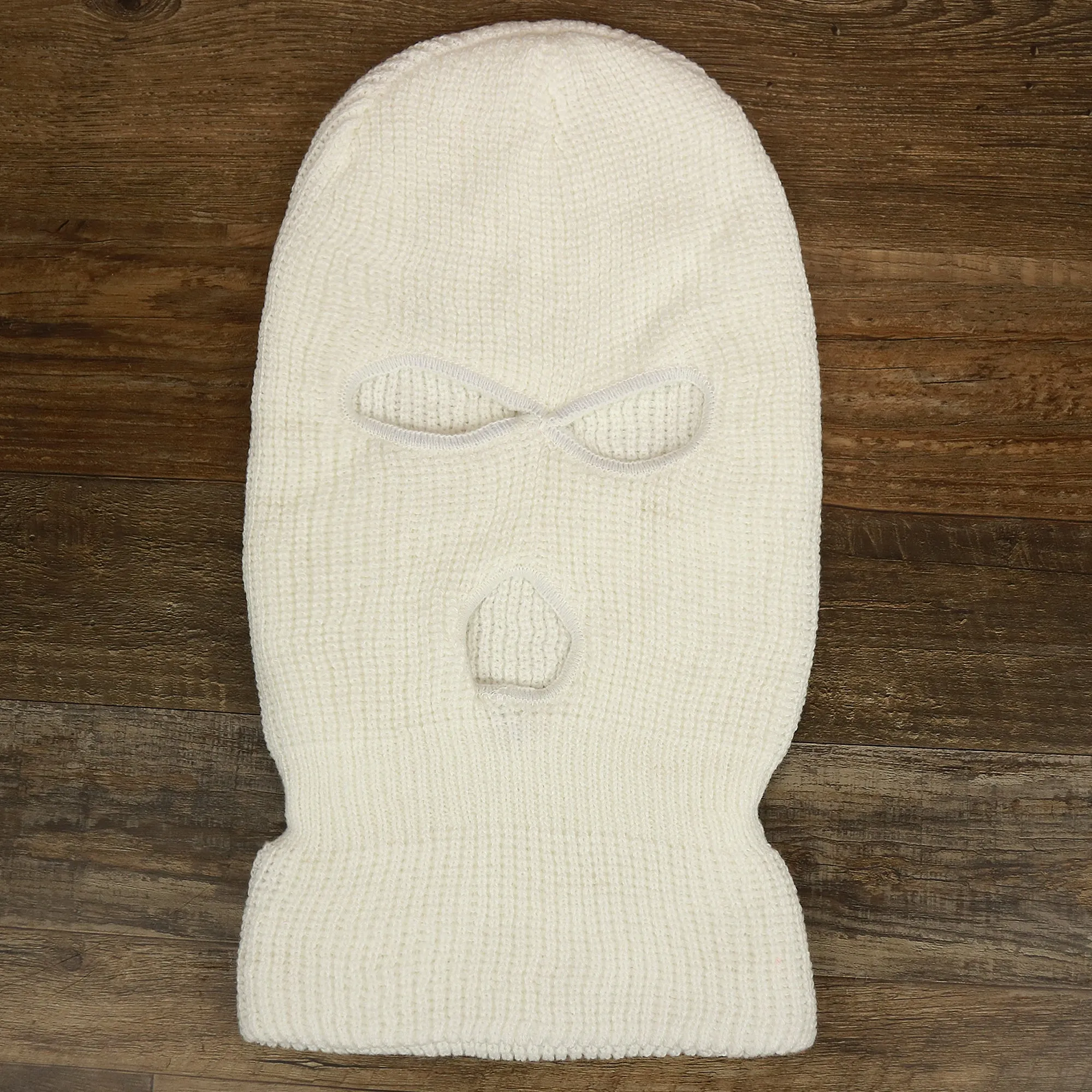 White Snug Fit Three Hole Balaclava | White Knit Ski Mask