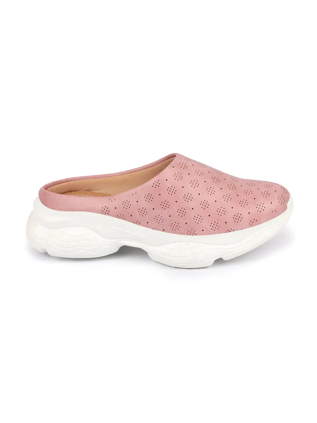 Women Pink Back Open Classic Design Slip On Mules Shoes