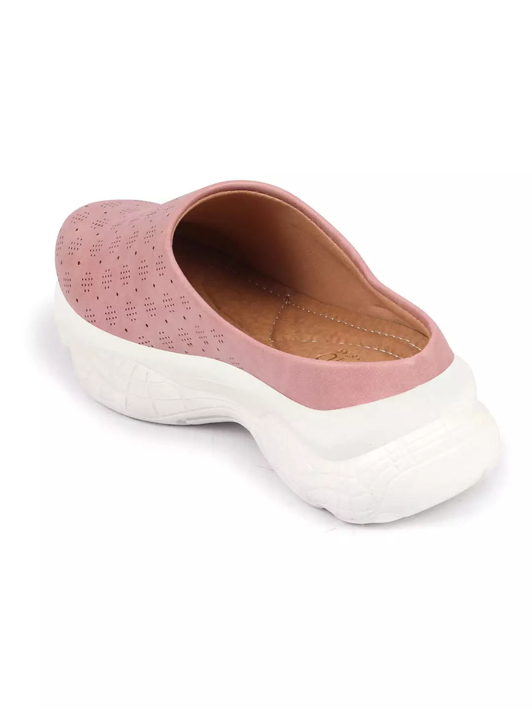 Women Pink Back Open Classic Design Slip On Mules Shoes