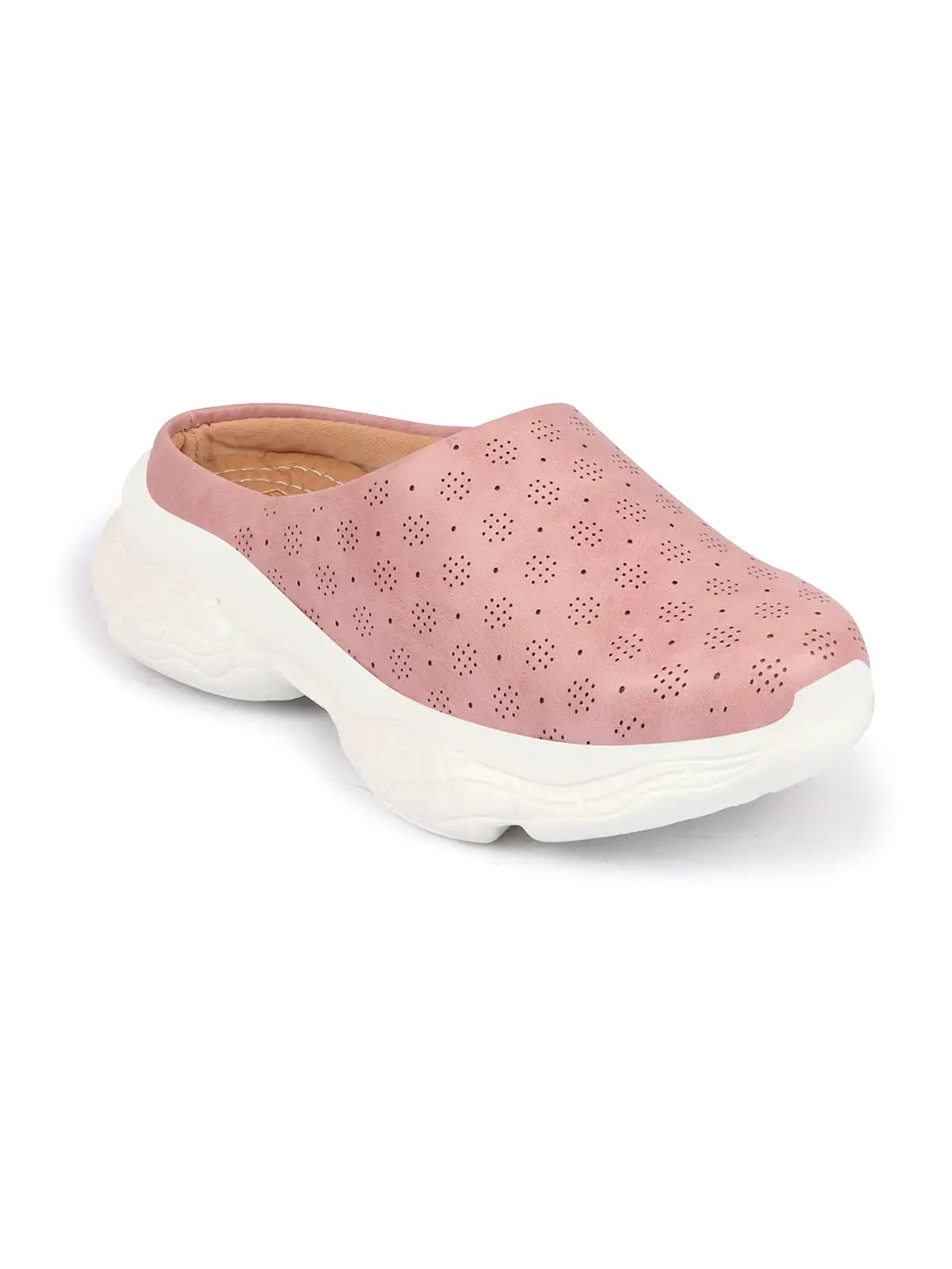 Women Pink Back Open Classic Design Slip On Mules Shoes