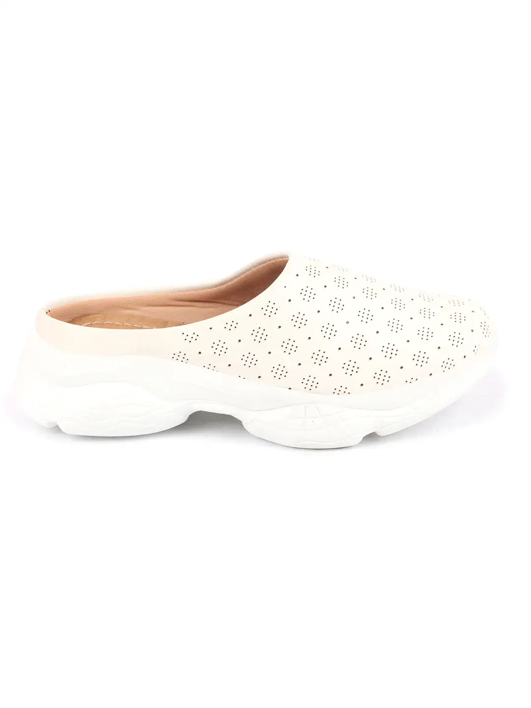 Women White Back Open Classic Design Slip On Mules Shoes