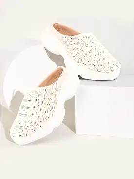 Women White Back Open Classic Design Slip On Mules Shoes