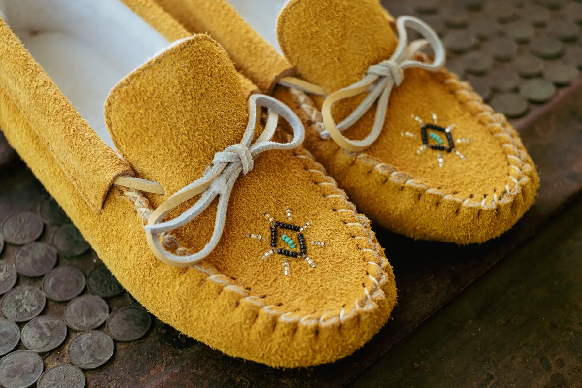 Women's Fleece Lined Beaded Suede Moccasins